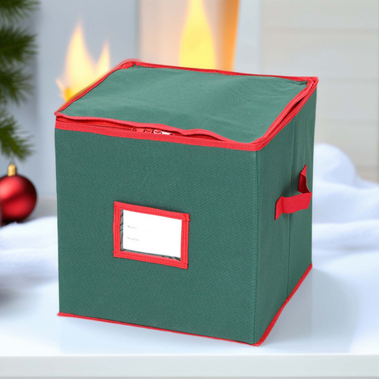 Christmas Ornament Organizer with Adjustable Compartments and Clear Window