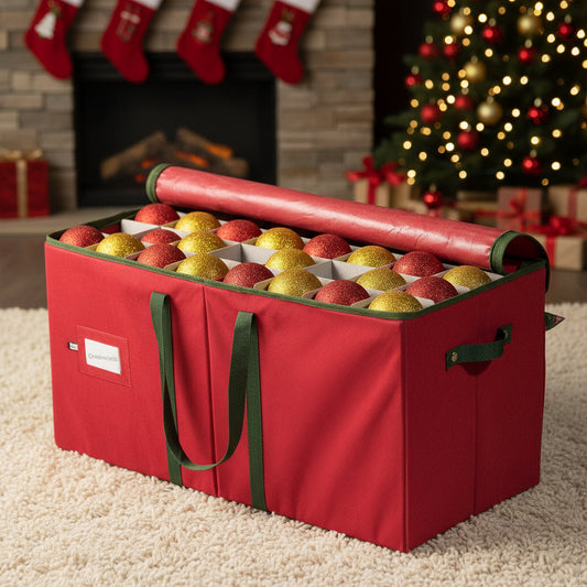 Christmas Ornament Storage Organizer with Adjustable Dividers and Trays