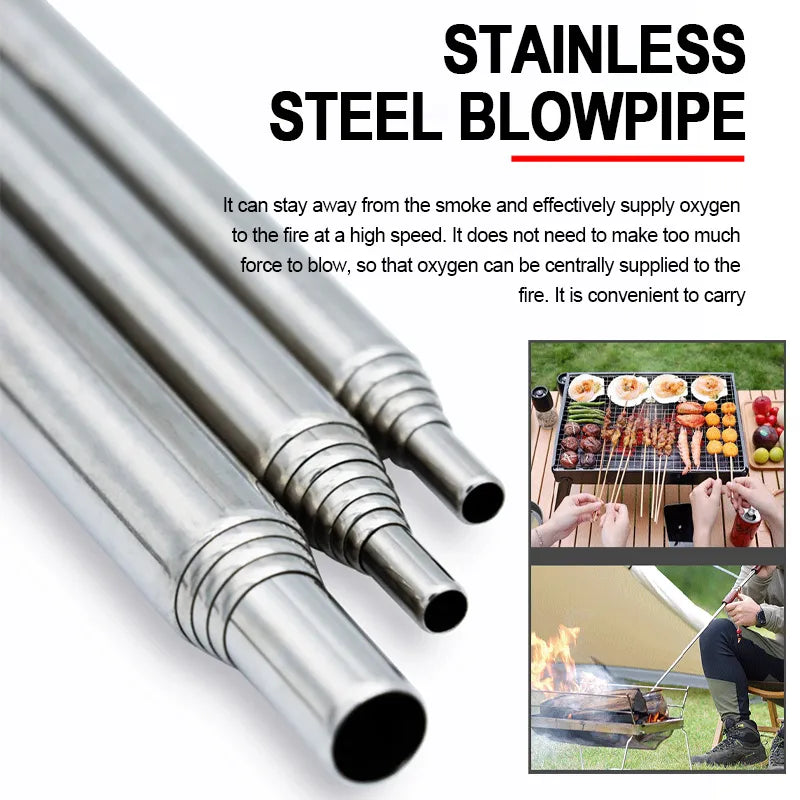 Collapsible Stainless Steel Fire Blowpipe with Telescopic Design for Camping