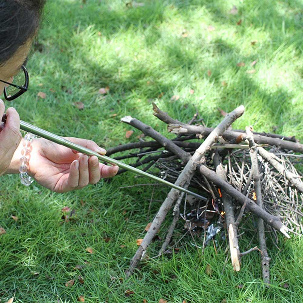 Collapsible Stainless Steel Fire Blowpipe with Telescopic Design for Camping