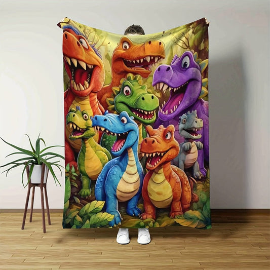 Colorful Dinosaur Fleece Throw Blanket for Kids