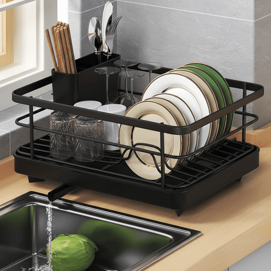 Compact Stainless Steel Dish Rack with Drainboard and Utensil Holder