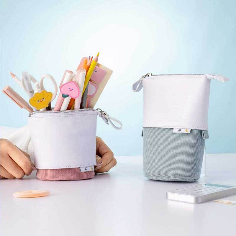 Convertible Pop-Up Pencil Case with Desk Stand and Corduroy Design