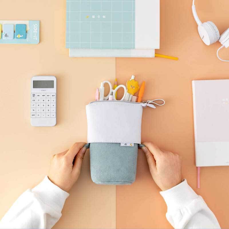 Convertible Pop-Up Pencil Case with Desk Stand and Corduroy Design