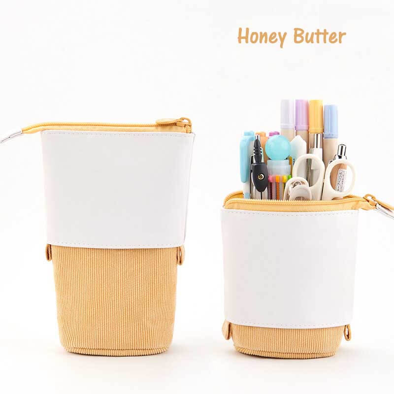 Convertible Pop-Up Pencil Case with Desk Stand and Corduroy Design