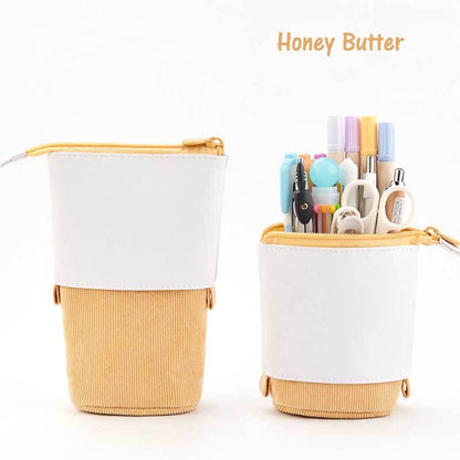 Convertible Pop-Up Pencil Case with Desk Stand and Corduroy Design