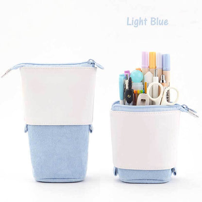 Convertible Pop-Up Pencil Case with Desk Stand and Corduroy Design