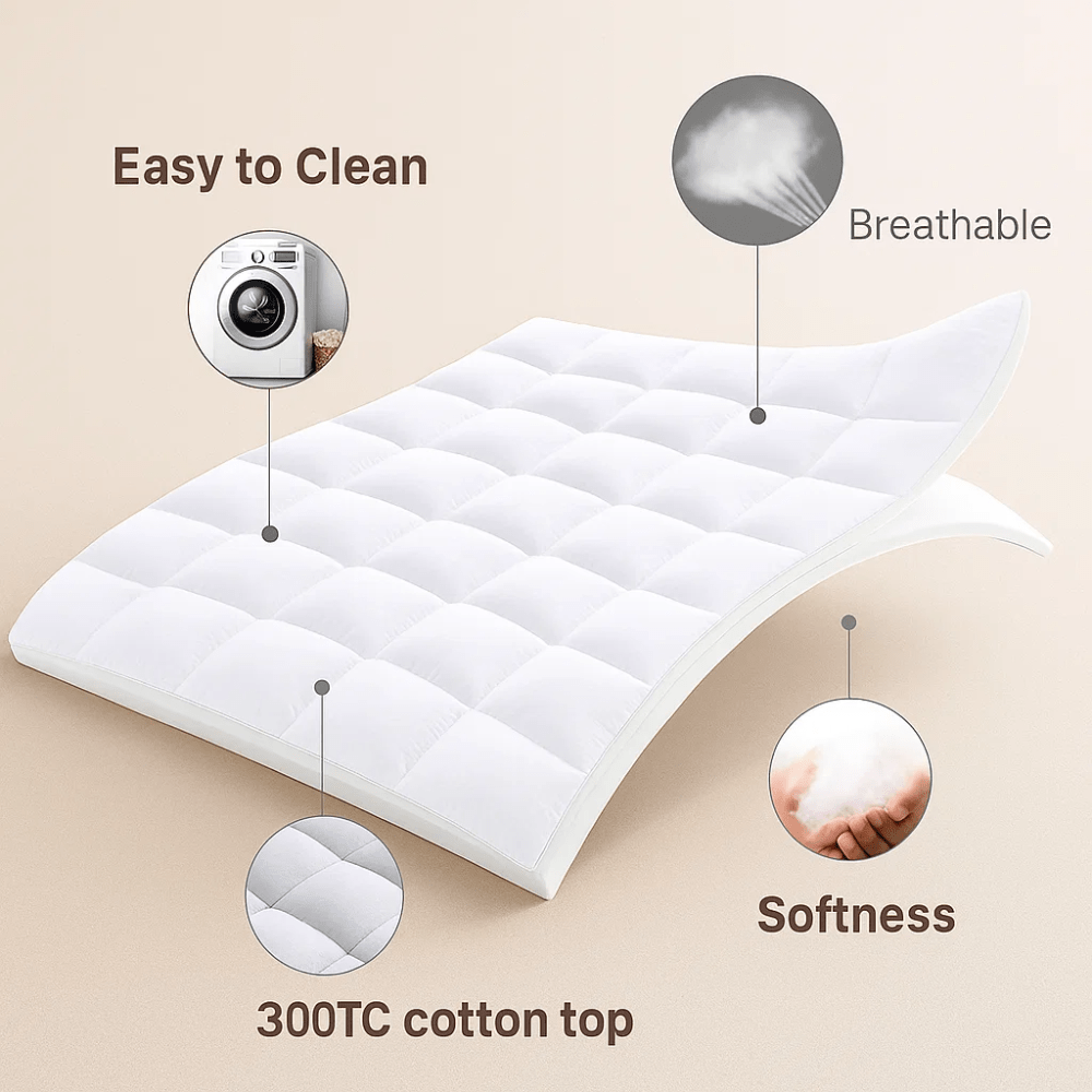 Cooling Mattress Topper with Heat-Dispersing Design and Removable Cover