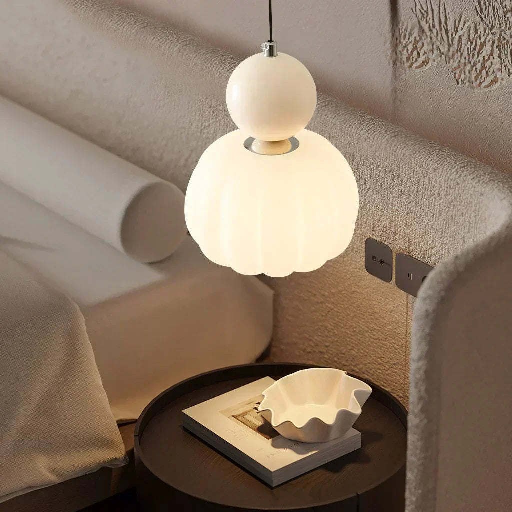 Cream Art Deco Pendant Lamp with Bauhaus-Inspired Metal and PMMA Design