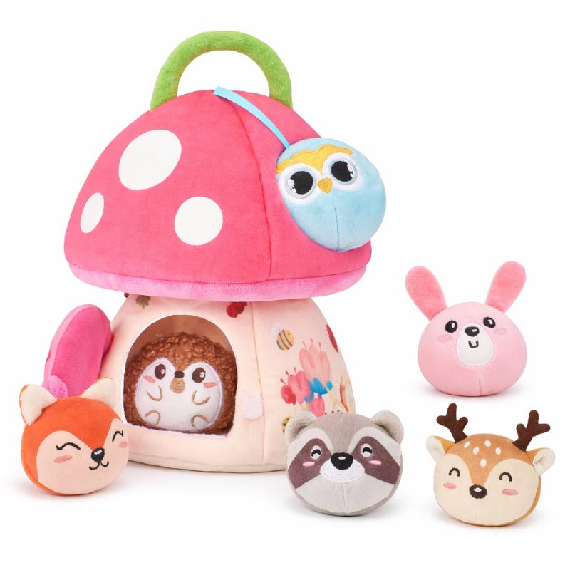 Crinkle Mushroom Sensory Activity Toy with Mirror and Rattle