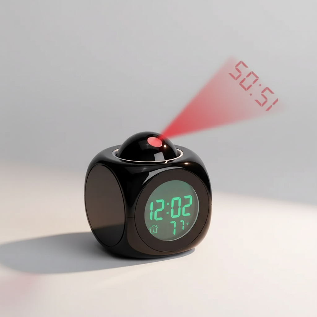 Digital Projection Alarm Clock with Temperature Display and Snooze