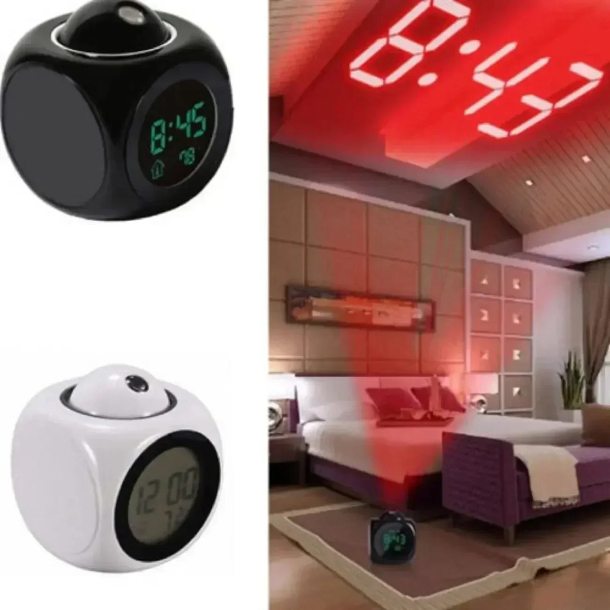 Digital Projection Alarm Clock with Temperature Display and Snooze