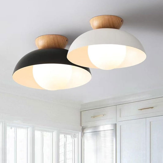 Dome Glass Ceiling Light with Modern Wood Accent