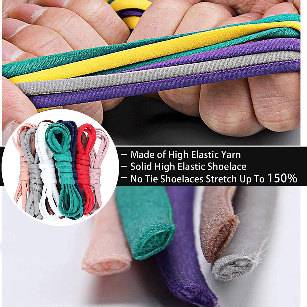 Elastic No-Tie Shoelaces with Locking Mechanism for Kids and Adults