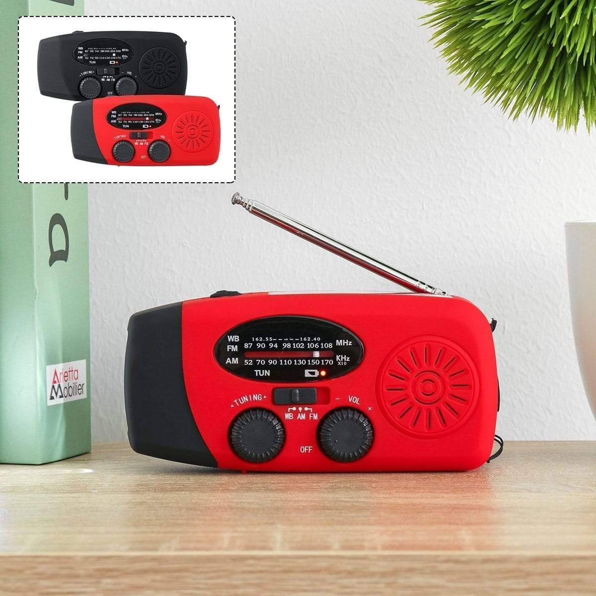 Emergency Hand Crank Radio with Solar Charging, 3-LED Flashlight and USB Power Bank