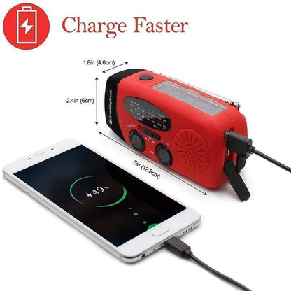 Emergency Hand Crank Radio with Solar Charging, 3-LED Flashlight and USB Power Bank