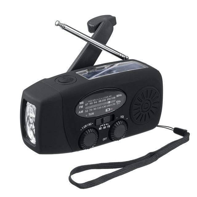 Emergency Hand Crank Radio with Solar Charging, 3-LED Flashlight and USB Power Bank