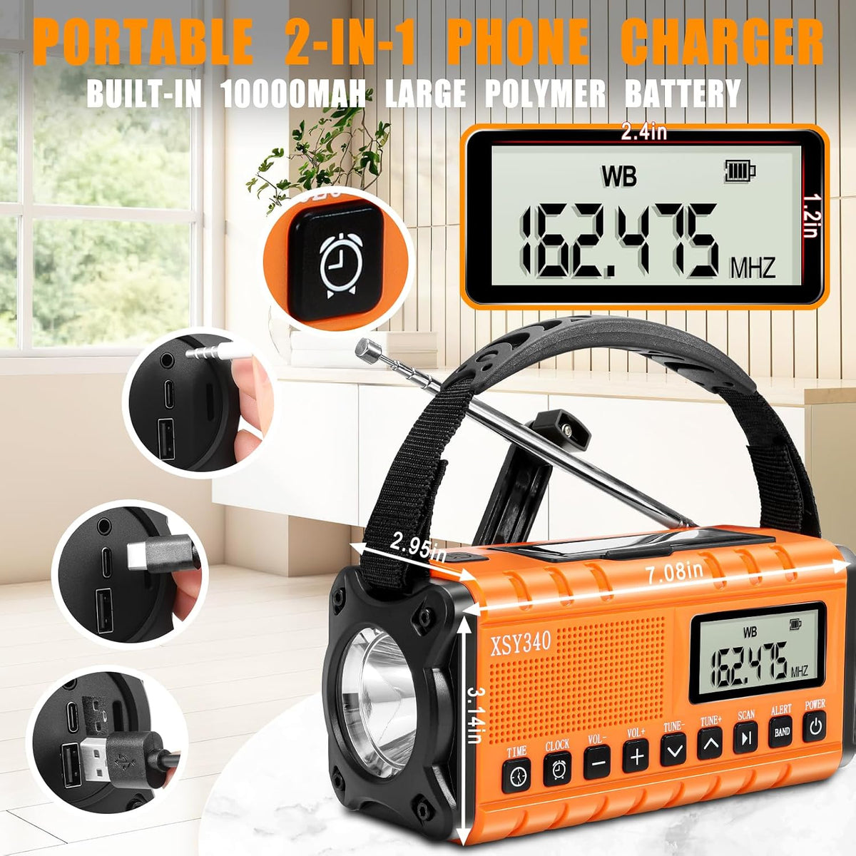 Emergency Solar Crank Radio with AM/FM, NOAA Weather Band and LED Flashlight