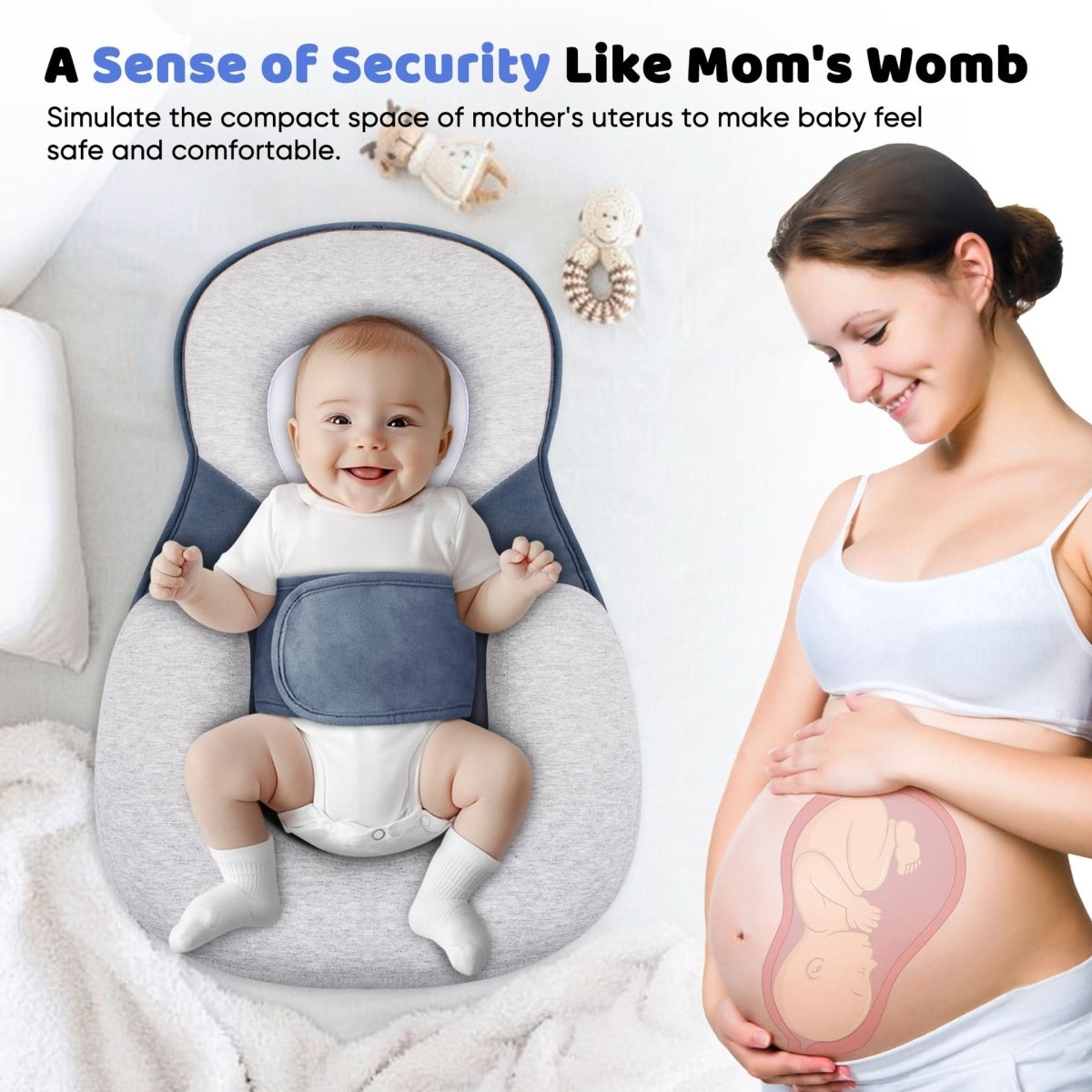 Ergonomic Infant Positioning Pillow with 100% Cotton Cover and Adjustable Safety Strap
