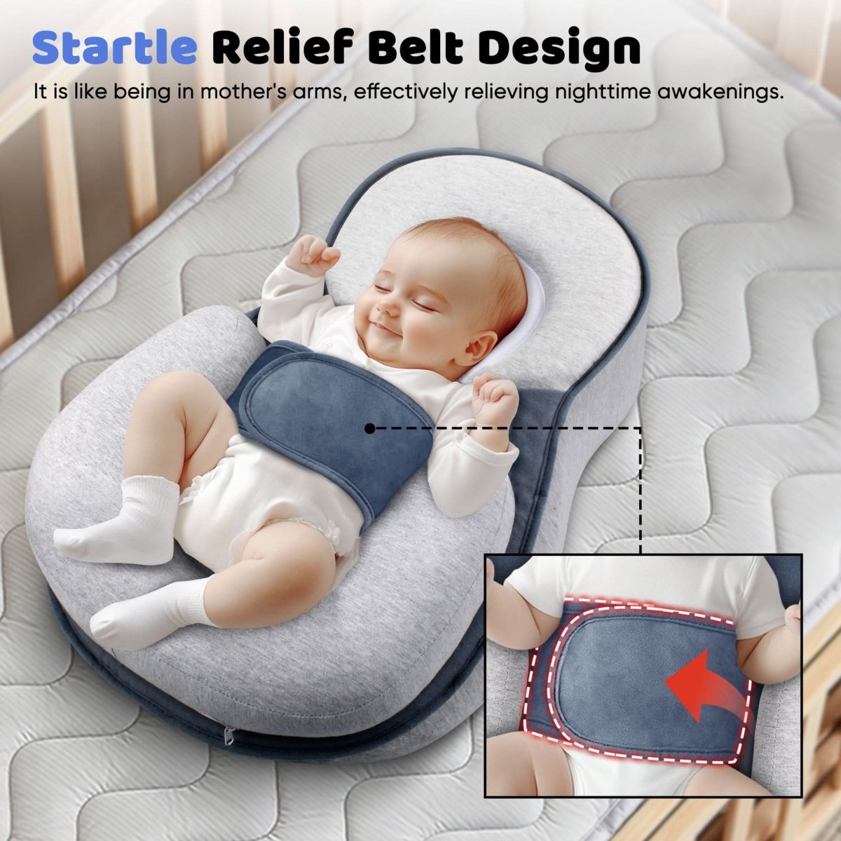 Ergonomic Infant Positioning Pillow with 100% Cotton Cover and Adjustable Safety Strap