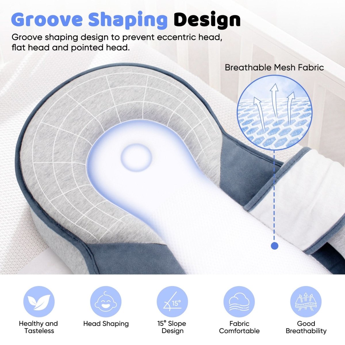 Ergonomic Infant Positioning Pillow with 100% Cotton Cover and Adjustable Safety Strap