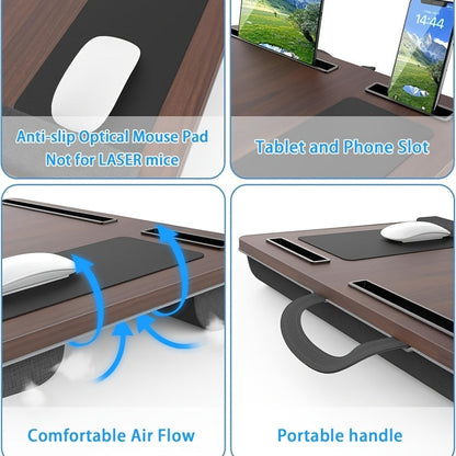 Ergonomic Laptop Holder with Wrist Support and Phone Tablet Slots