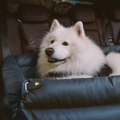 Faux Leather Dog Car Seat with Thick Padding and Expandable Space