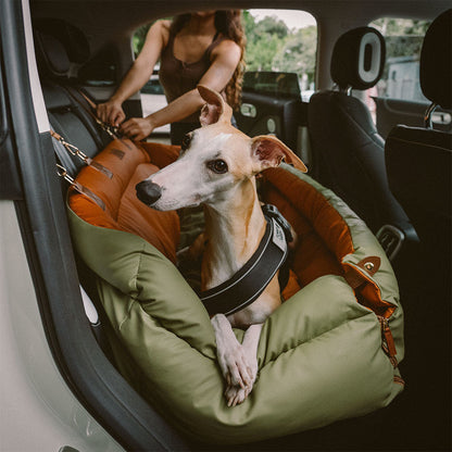 Faux Leather Dog Car Seat with Thick Padding and Expandable Space