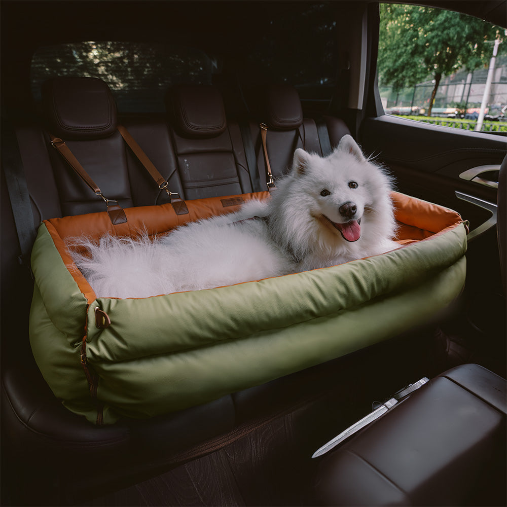 Faux Leather Dog Car Seat with Thick Padding and Expandable Space