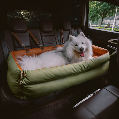 Faux Leather Dog Car Seat with Thick Padding and Expandable Space