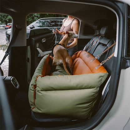 Faux Leather Dog Car Seat with Thick Padding and Expandable Space