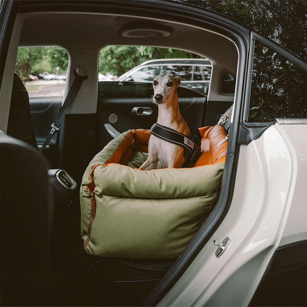Faux Leather Dog Car Seat with Thick Padding and Expandable Space