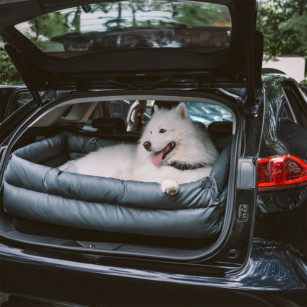 Faux Leather Dog Car Seat with Thick Padding and Expandable Space