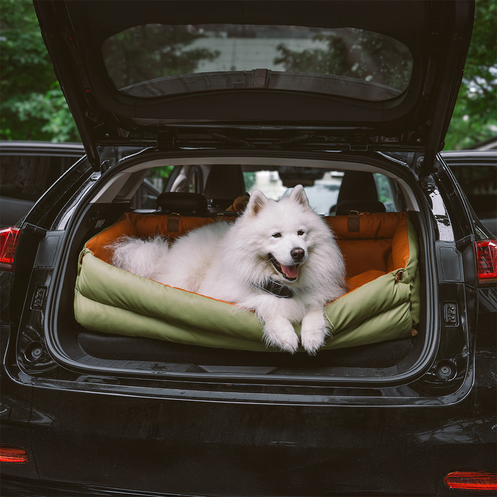 Faux Leather Dog Car Seat with Thick Padding and Expandable Space