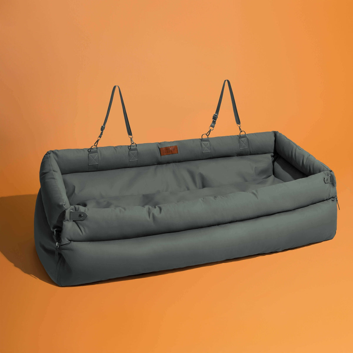 Faux Leather Dog Car Seat with Thick Padding and Expandable Space