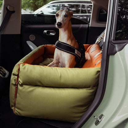 Faux Leather Dog Car Seat with Thick Padding and Expandable Space