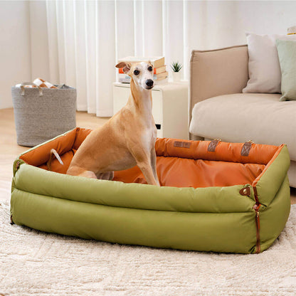 Faux Leather Dog Car Seat with Thick Padding and Expandable Space