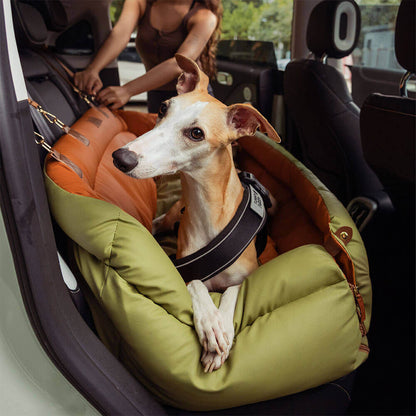 Faux Leather Dog Car Seat with Thick Padding and Expandable Space