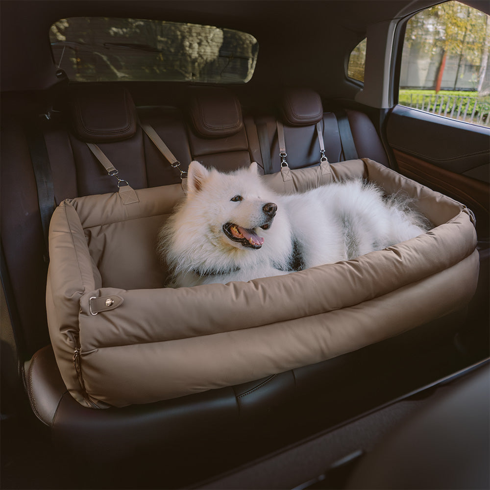 Faux Leather Dog Car Seat with Thick Padding and Expandable Space
