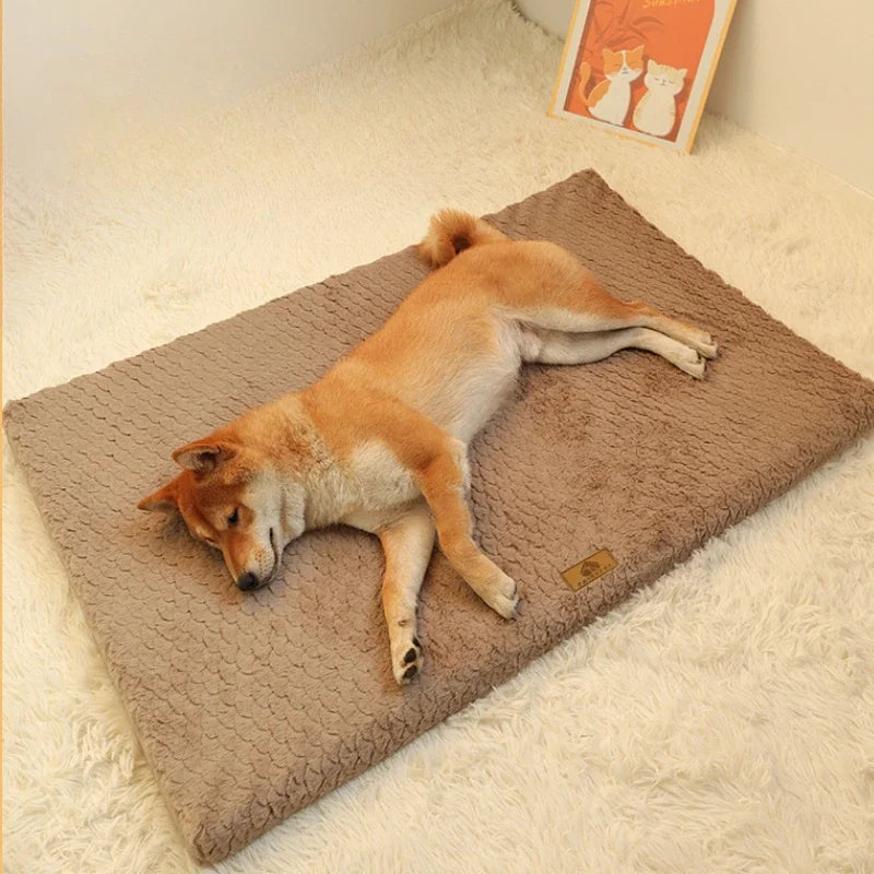 Flat Orthopedic Foam Dog Mat with Removable Faux Fur Cover and Anti Slip Base