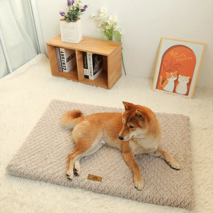 Flat Orthopedic Foam Dog Mat with Removable Faux Fur Cover and Anti Slip Base