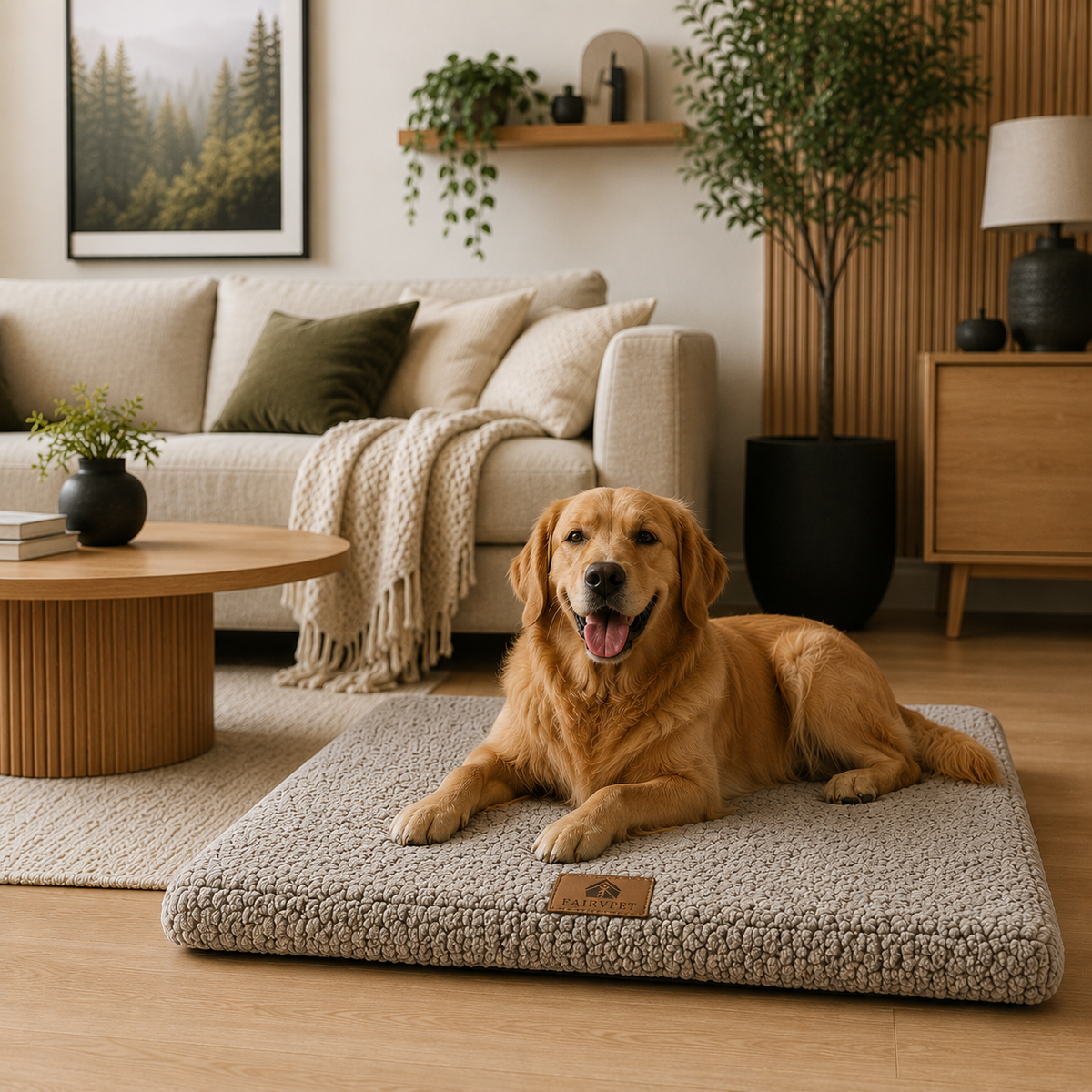 Flat Orthopedic Foam Dog Mat with Removable Faux Fur Cover and Anti Slip Base