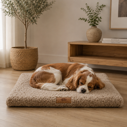 Flat Orthopedic Foam Dog Mat with Removable Faux Fur Cover and Anti Slip Base