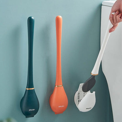 Flexible Silicone Toilet Brush with Flat Head and Wall Mount Holder