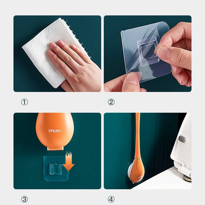 Flexible Silicone Toilet Brush with Flat Head and Wall Mount Holder