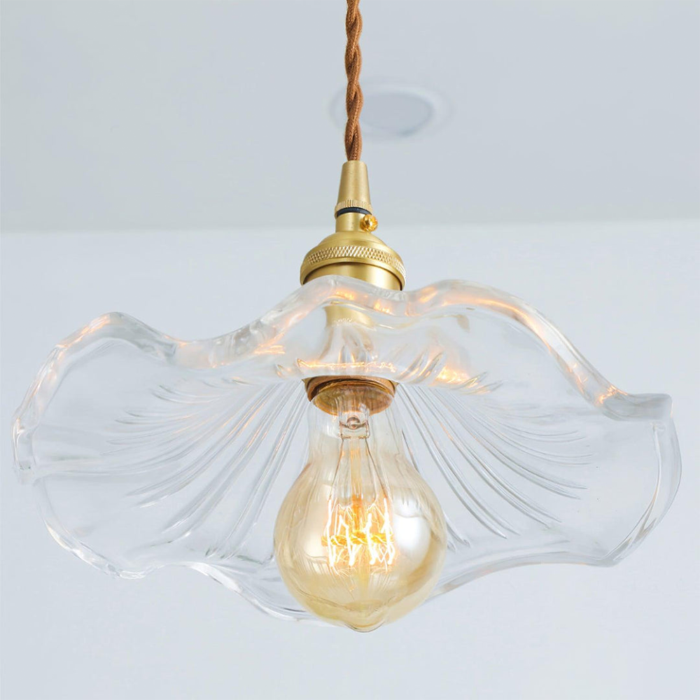 Lampada a sospensione in vetro a forma di fiore con lampadina E27
