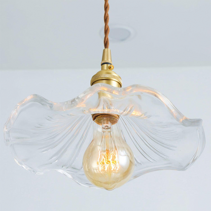 Lampada a sospensione in vetro a forma di fiore con lampadina E27