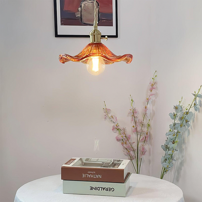Lampada a sospensione in vetro a forma di fiore con lampadina E27