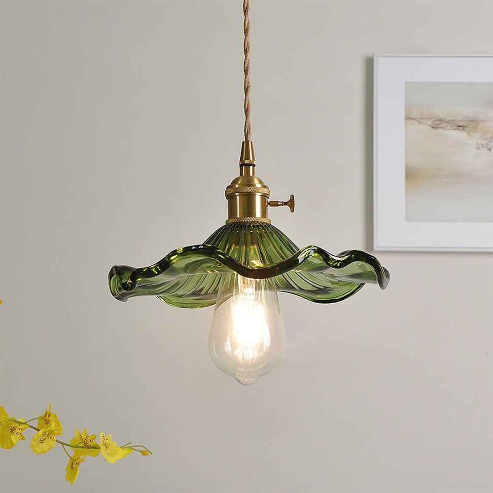 Lampada a sospensione in vetro a forma di fiore con lampadina E27