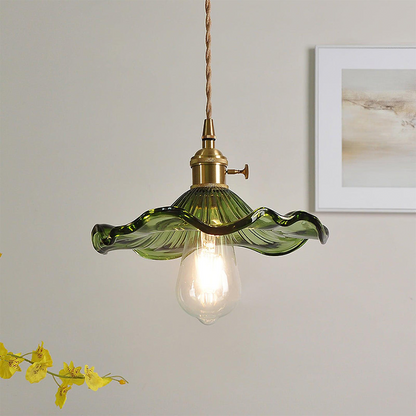 Lampada a sospensione in vetro a forma di fiore con lampadina E27